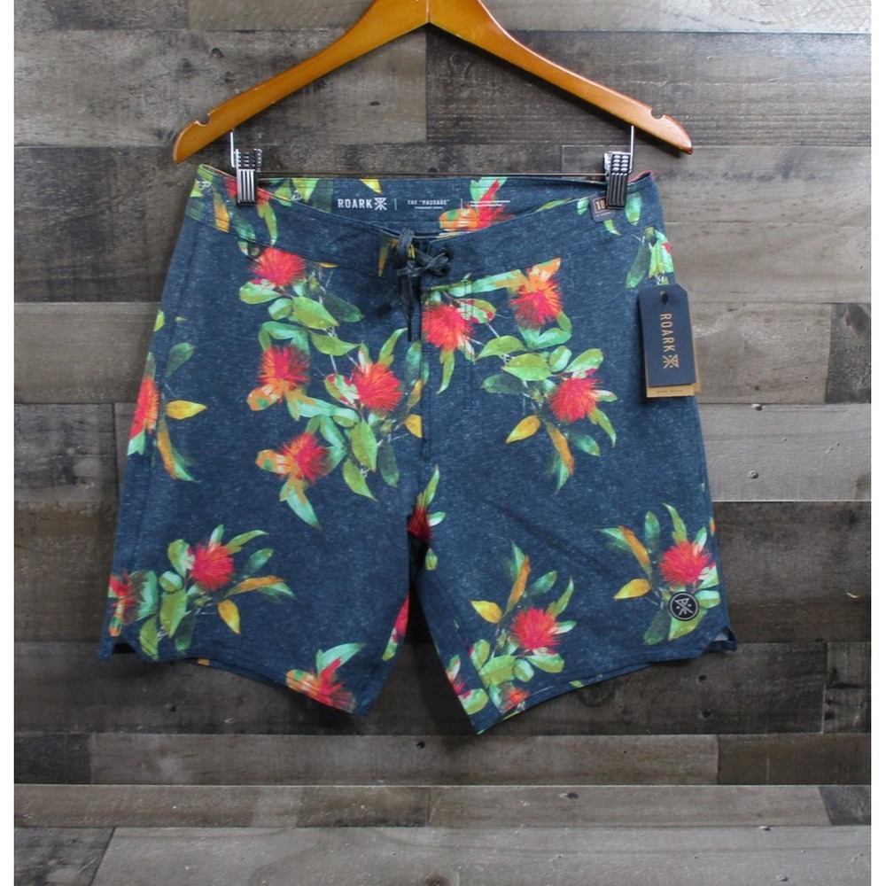 Roark Shorts Mens 30 Navy Passage 18 La Selva Boardshorts Floral Tropical RB402